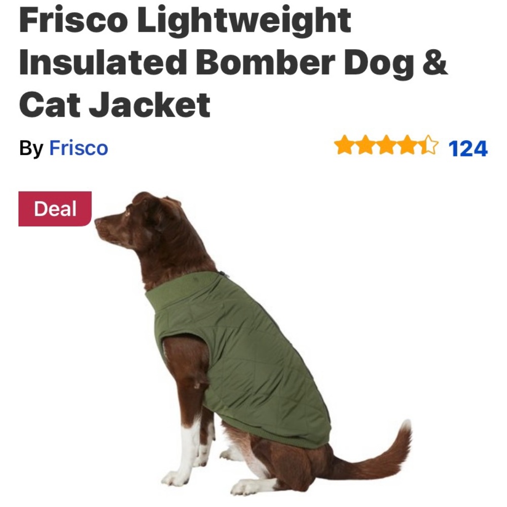 Lightweight bomber‎ dog coat, large